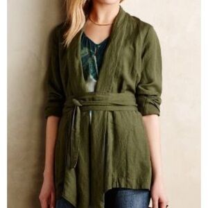 ANTHROPOLOGIE ELEVENSES LINEN JACKET W BELT SZ M